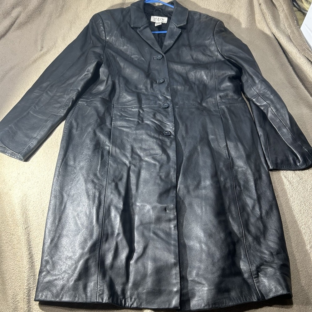 Alfani Outerwear Womens Black Leather Trench Car Coat Size XL
